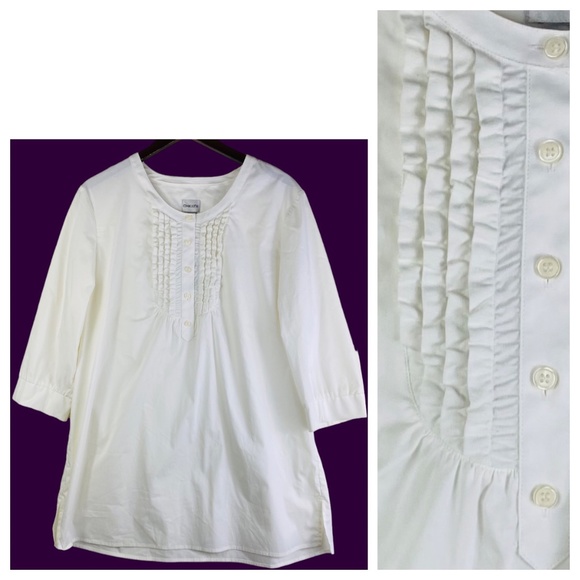 New Chicos Sz 3 (XL 1X 16 18) Tunic Long Shirt Top Cover Up White Ruffle - Picture 1 of 4